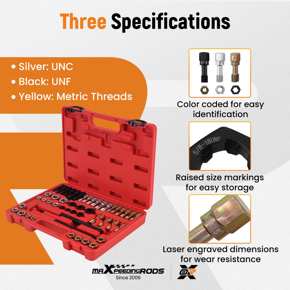 48pc Metric SAE Thread Kit for Vehicle Engine Repair M6-M14 UNC UNF Tool Set