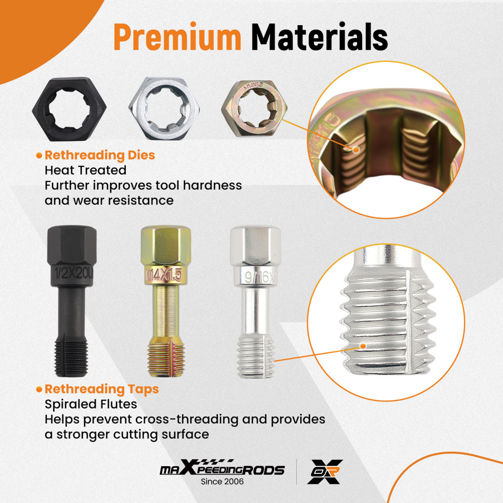 49 Piece Thread Repair Kit UNC UNF Metric Die Set Thread Restorer Universal