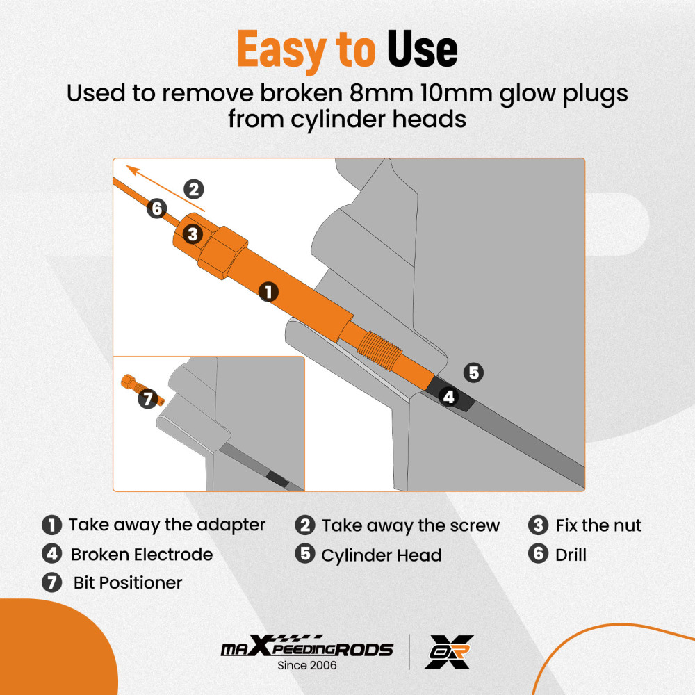 Glow Plug Electrodes Extract Removal Tool Kit M8 X 1.0 - M10 X 1.0 - M10 X 1.25