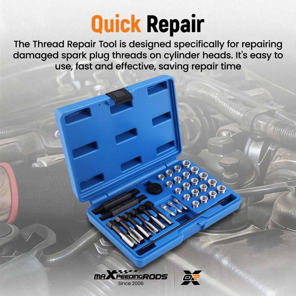 33PCS Glow Plug Thread Repair Tool Kit M12 for Cylinder Head Thread Chaser Set
