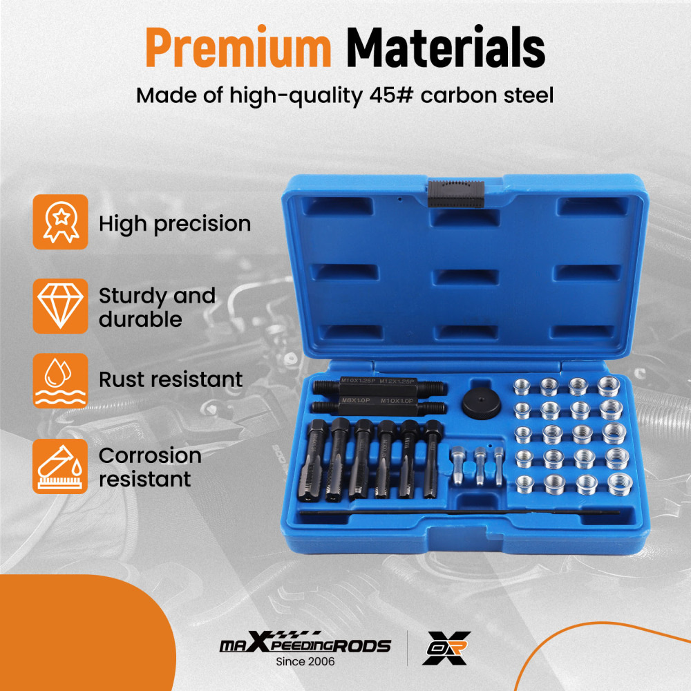 33PCS Glow Plug Thread Repair Tool Kit M12 for Cylinder Head Thread Chaser Set