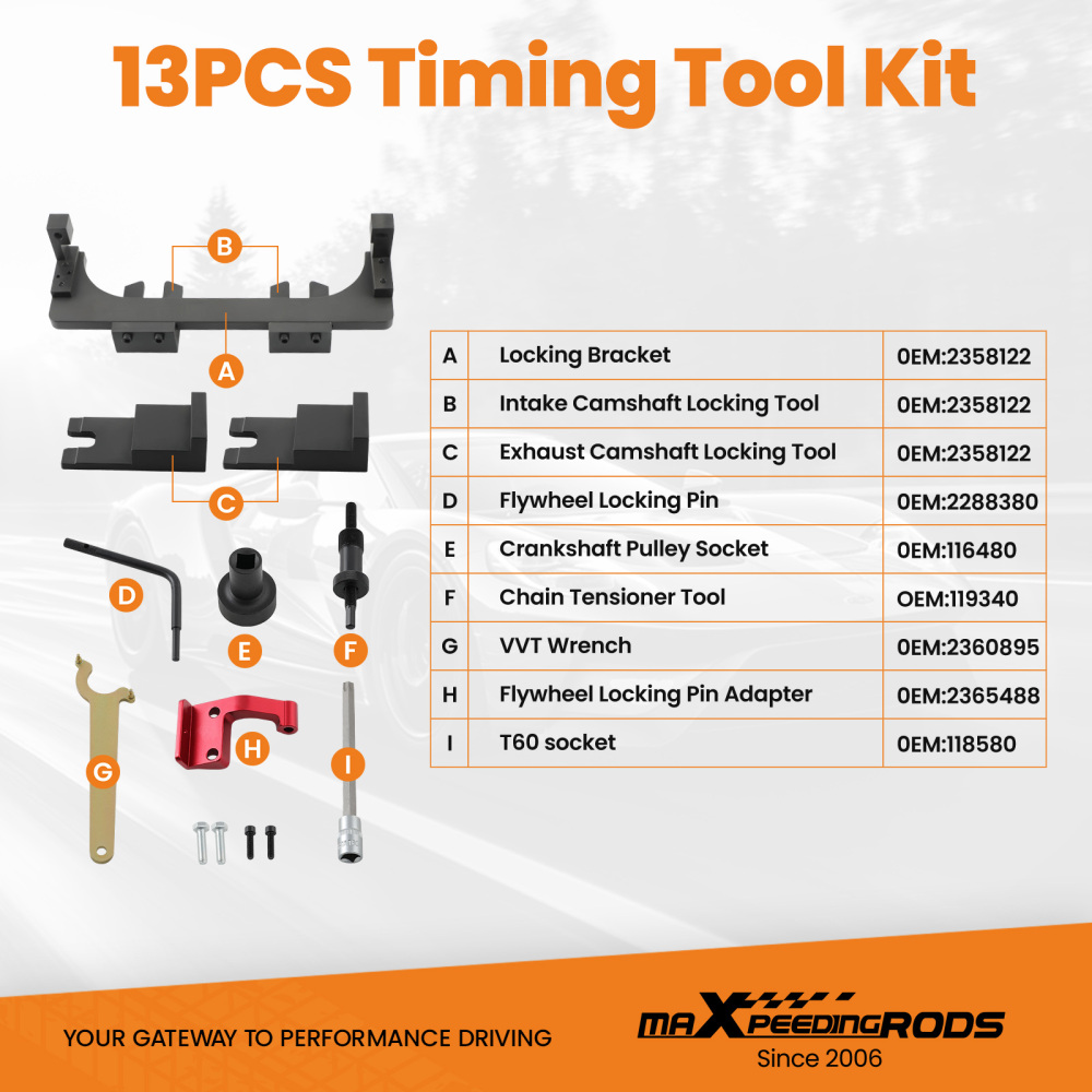 13pcs Engine Camshaft Adjust Timing Tool Kit compatible pour BMW MINI B38 A15 A12 B48 B58