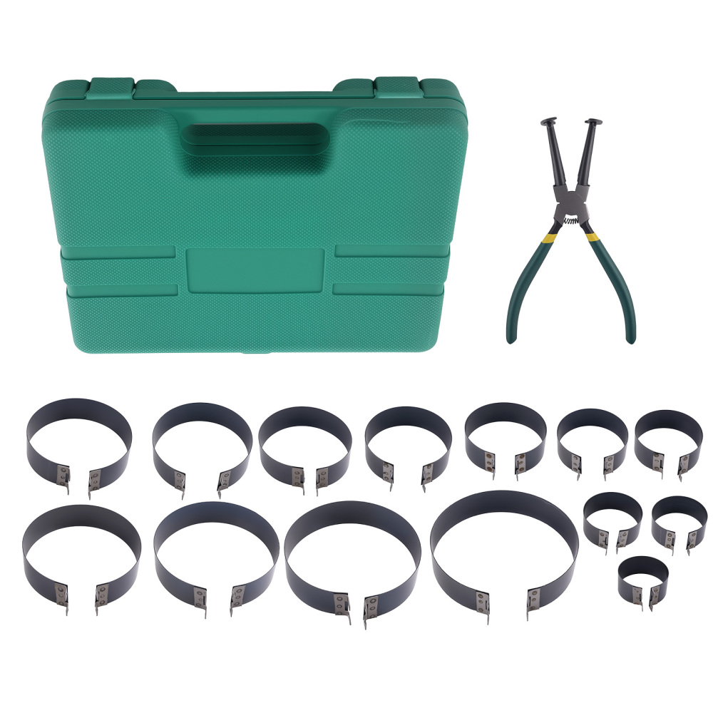 Engine 14 Piston Ring Compressor Cylinder Installer Pliers & 14 Band Tool Kit