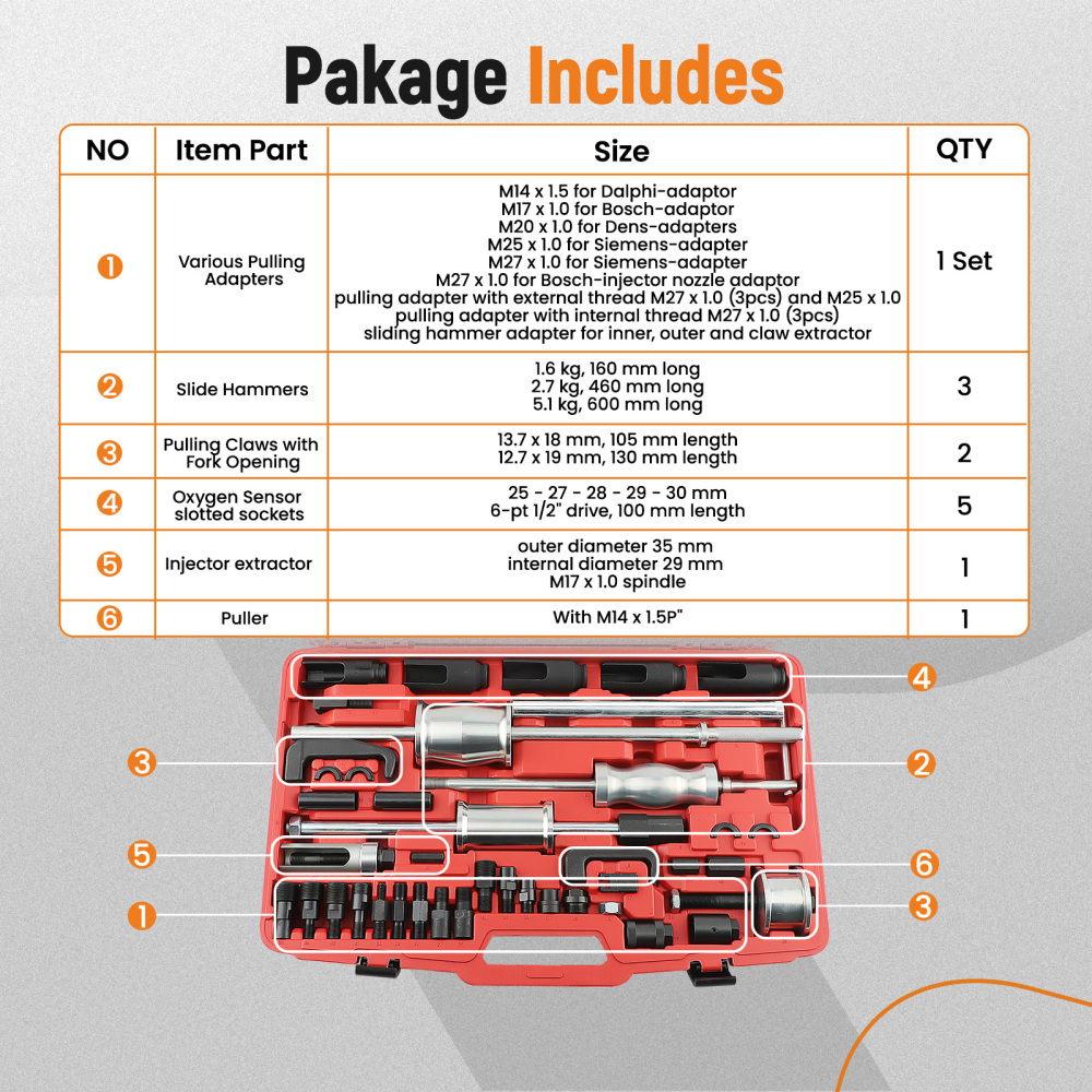 For BOSCH 40PCS Diesel Injector Extractor Nozzle Remover Puller Tool MASTER Kit 
