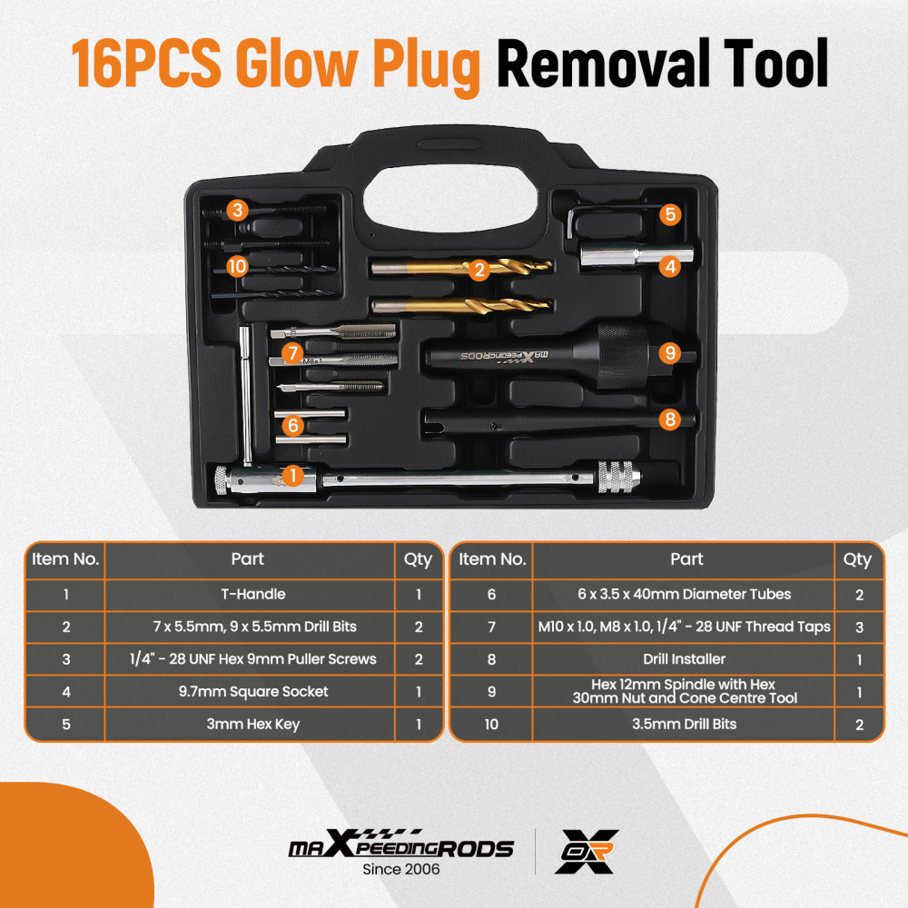 16PCS Damaged Heater Glow Plug Removal Remover Extractor Tools Set Kit 8mm 10mm
