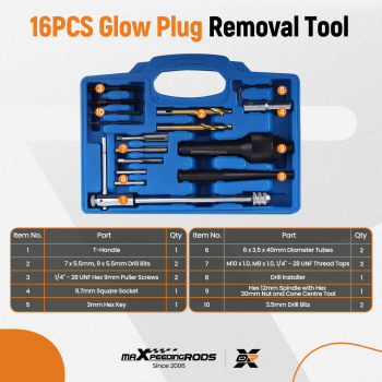 16pcs Outil d'alésage de bougie de préchauffage M8 M10 compatible pour Mercedes CDI compatible pour Audi VW Opel Réparation de filetage