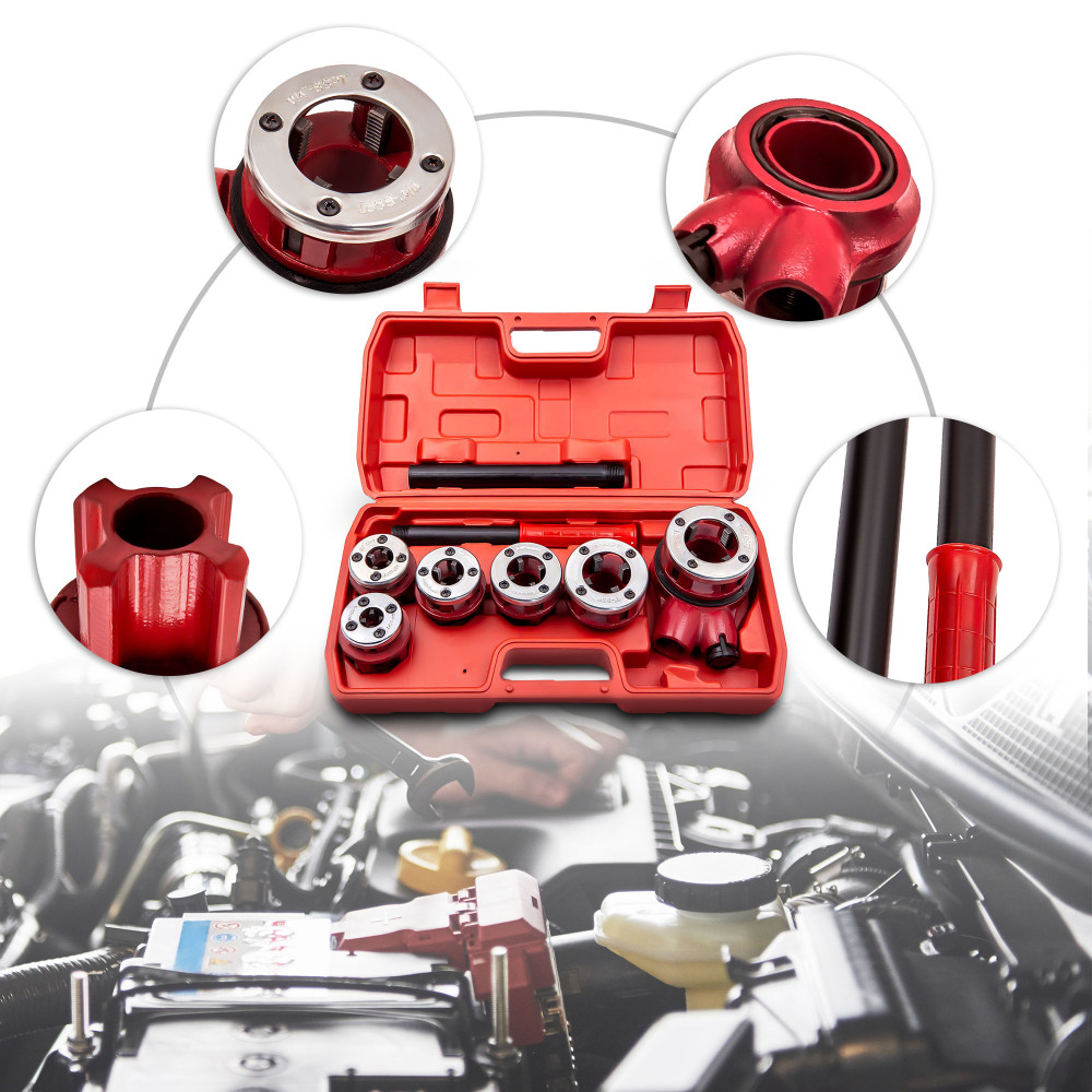 8x Pipe Threading Kit BSPT Thread Cutting Steel Threader Plumbers Set