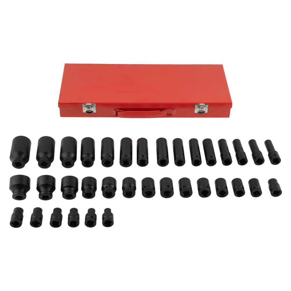 35Pcs 1/2 Metric Drive Deep Impact Socket Tools Kit Garage Workshop 8-30 32m