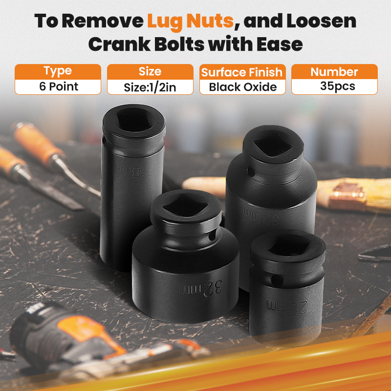 35Pcs 1/2 Metric Drive Deep Impact Socket Tools Kit Garage Workshop 8-30 32m
