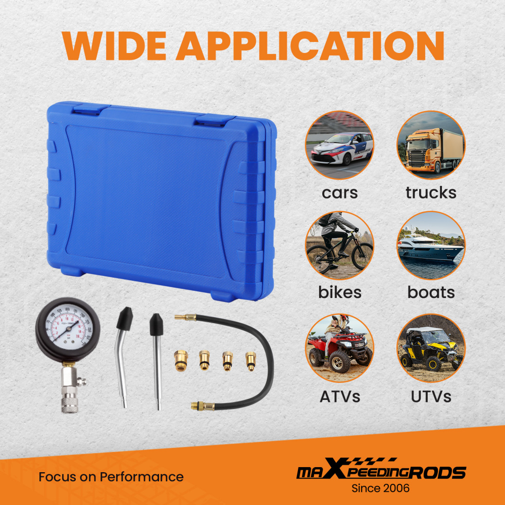 Kit de testeur de compression de cylindre de moteur à essence 8pcs pour voitures, camions, motos, etc.