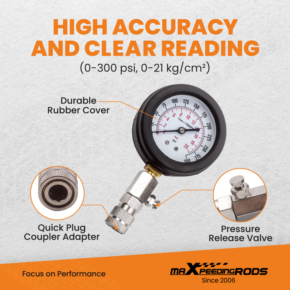 Kit de testeur de compression de cylindre de moteur à essence 8pcs pour voitures, camions, motos, etc.