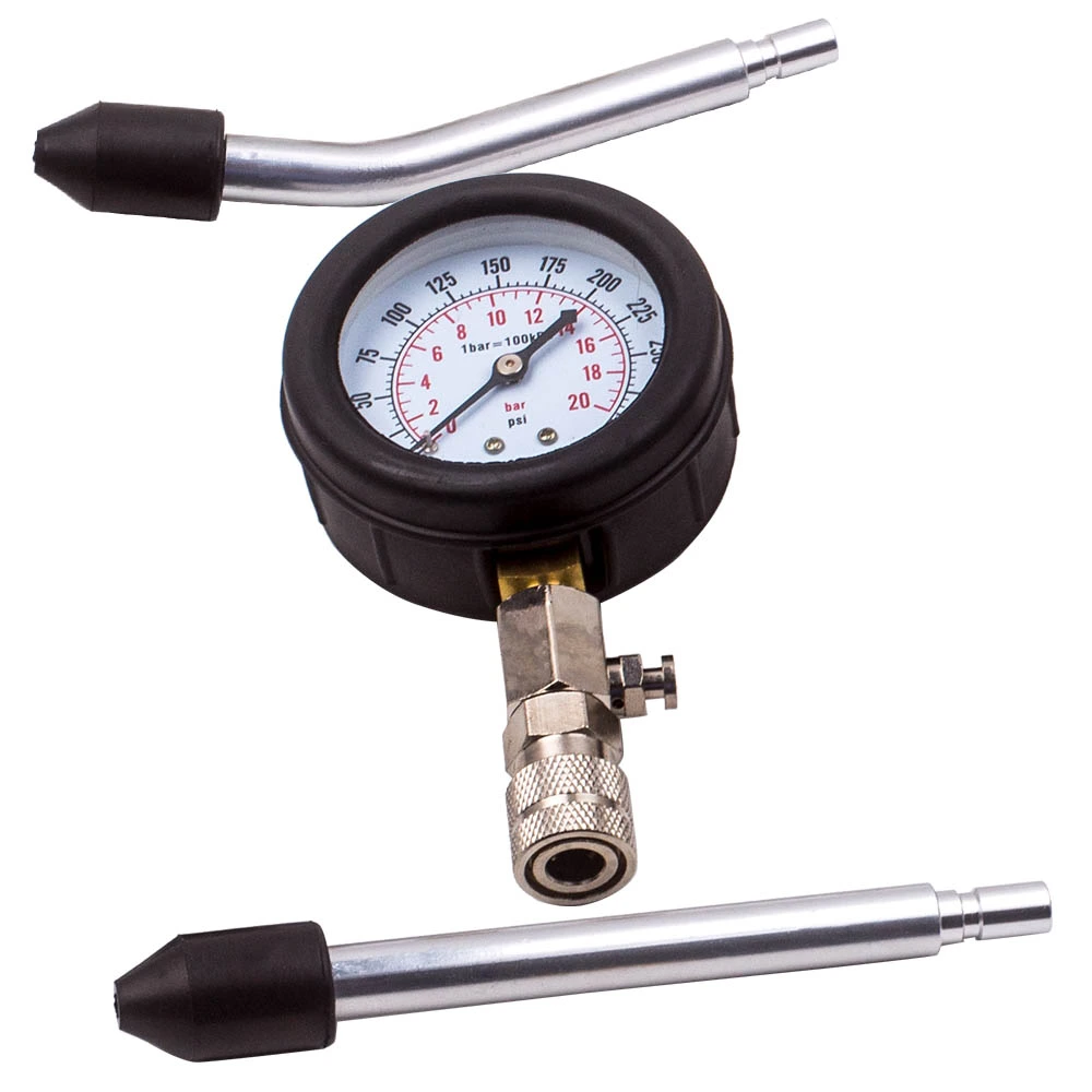 Kit Tester Compressione Motore TU-113 – Manometro 0-100 PSI E 0-7 Bar, Con Adattatori, Custodia Soffiata – Per Auto E Moto A Benzina