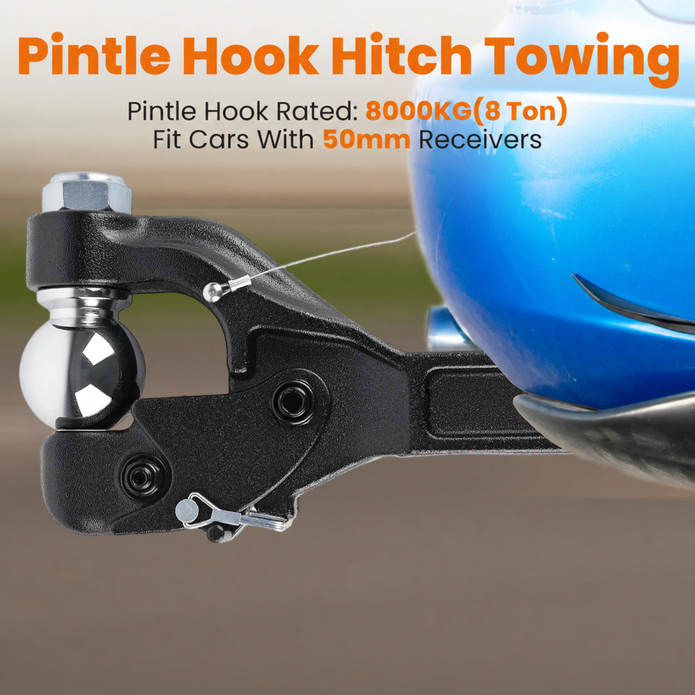 Pintle Tow Hook Receiver Arm Hitch Towing 4WD Truck Heavy Duty 8 Ton Ball Combo