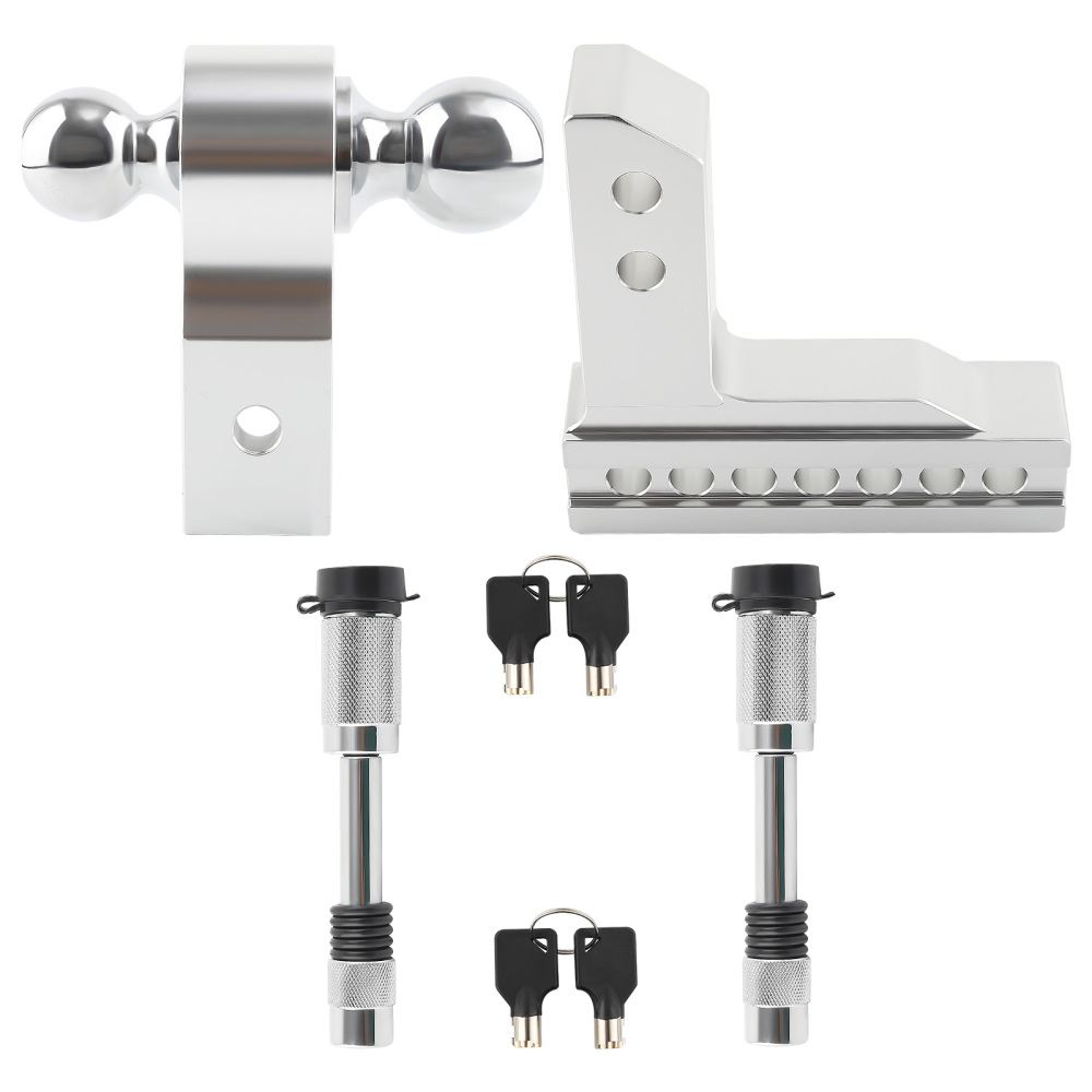 Aluminum Adjustable Raise Drop Tow Hitch Mount and Lock and 2 inch and 2-5/16 inch Hitch Ball