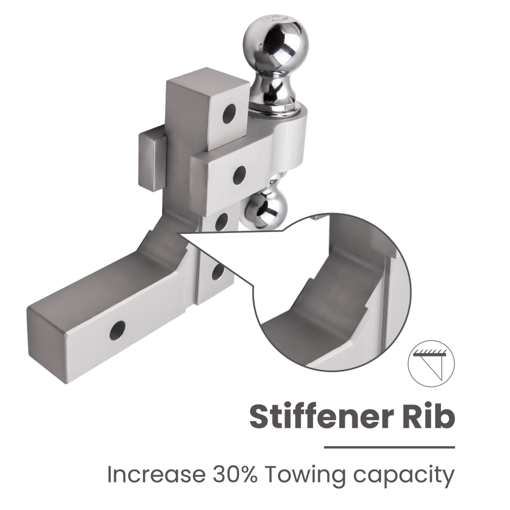 2 inch silver aluminum double ball mount adjustable trailer towing receiver Rv 6 inch