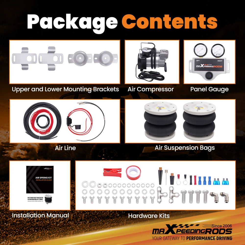 Air Suspension Bag Kit W/ Dual Gauge Compressor compatible for Citroën Relay 1994- 4000KG