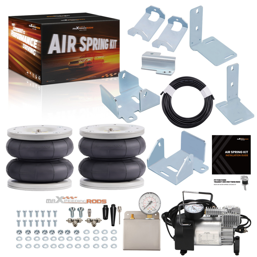 2x Air Suspension spring Bag KIT e 12V Air Compressor compatibile per Ford Transit 2001-2020