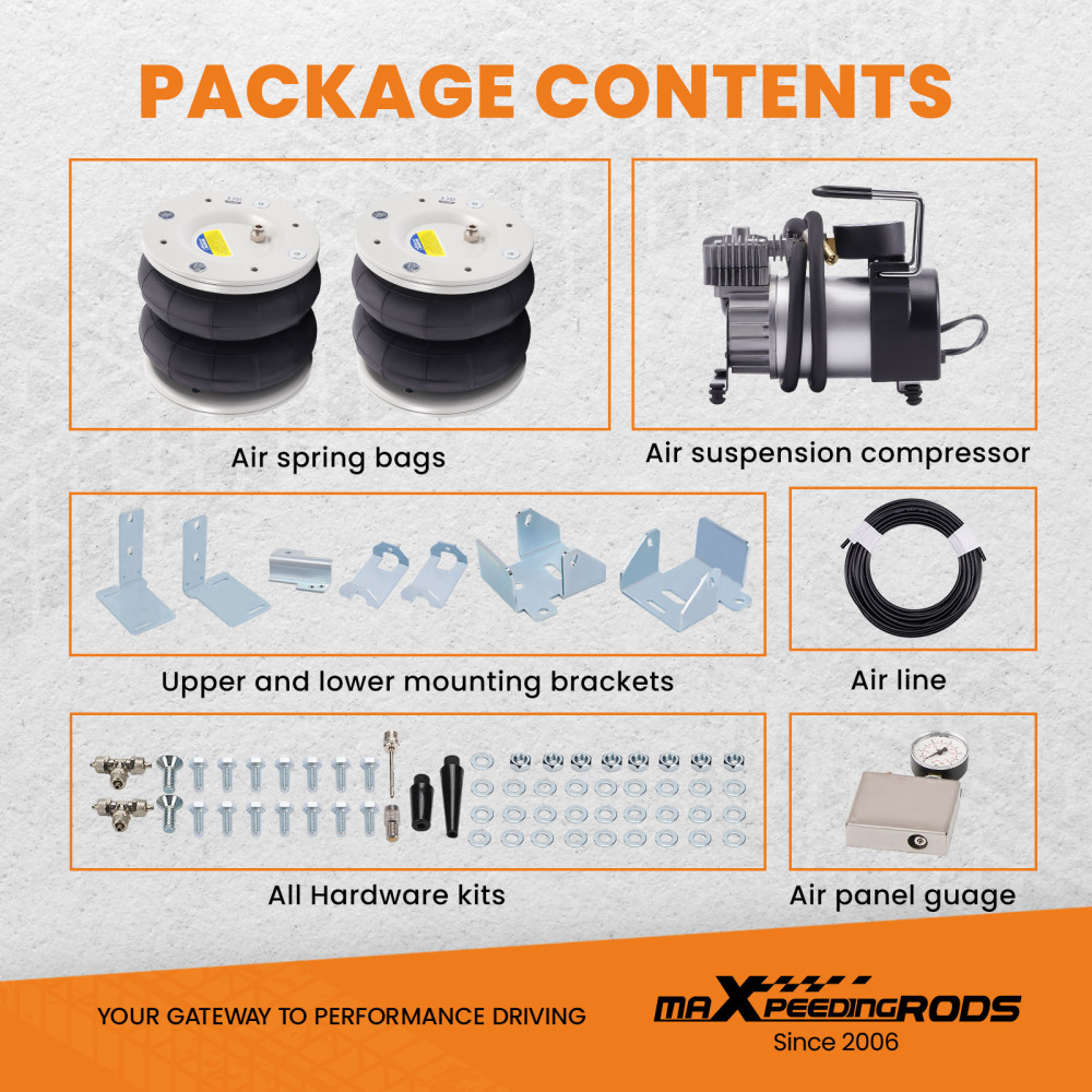 2x Air Suspension spring Bag KIT e 12V Air Compressor compatibile per Ford Transit 2001-2020