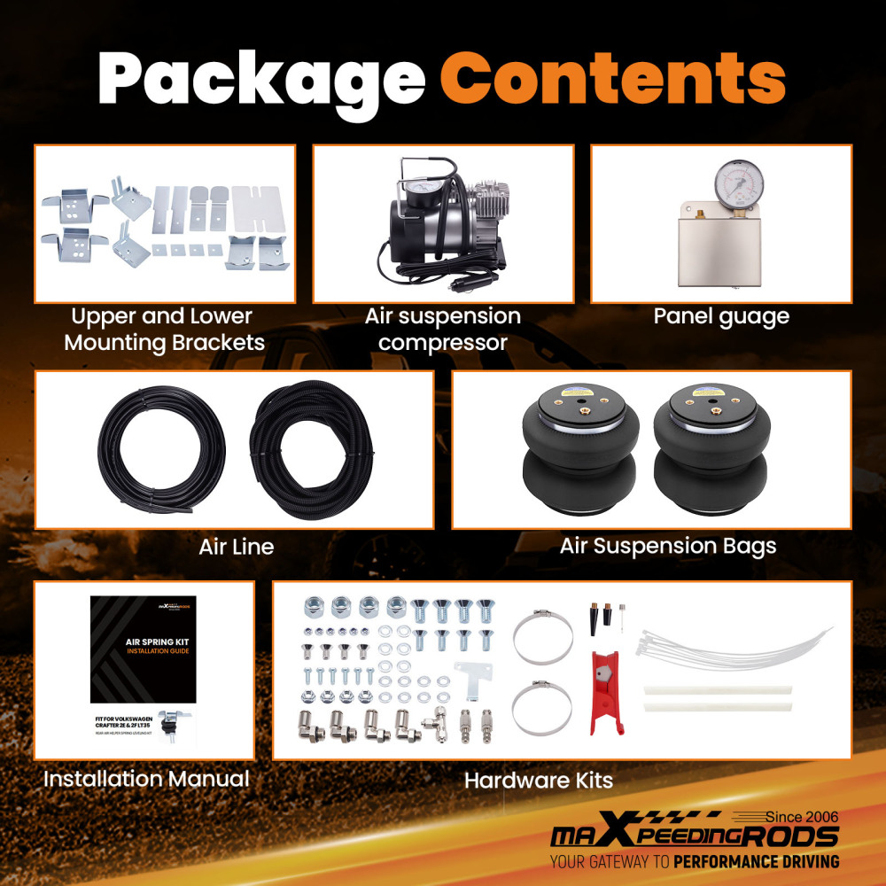 Rear Air Spring Bag Suspension Kit W/ Compressor compatible for VW Crafter 2006-2017 4000kg