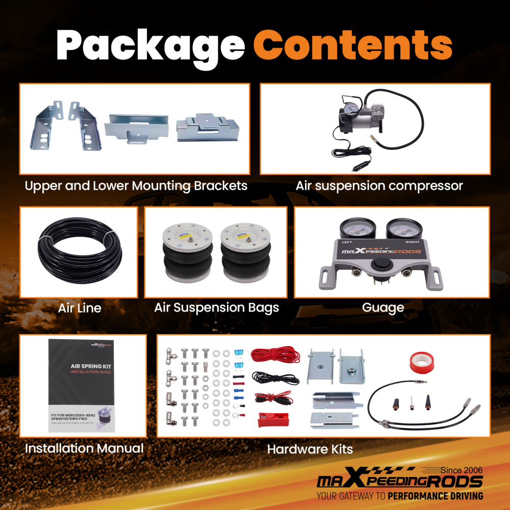 Air Springs Bag Helper W/ Dual Gauge Kit compatible for Mercedes-Benz Sprinter 2006-2020