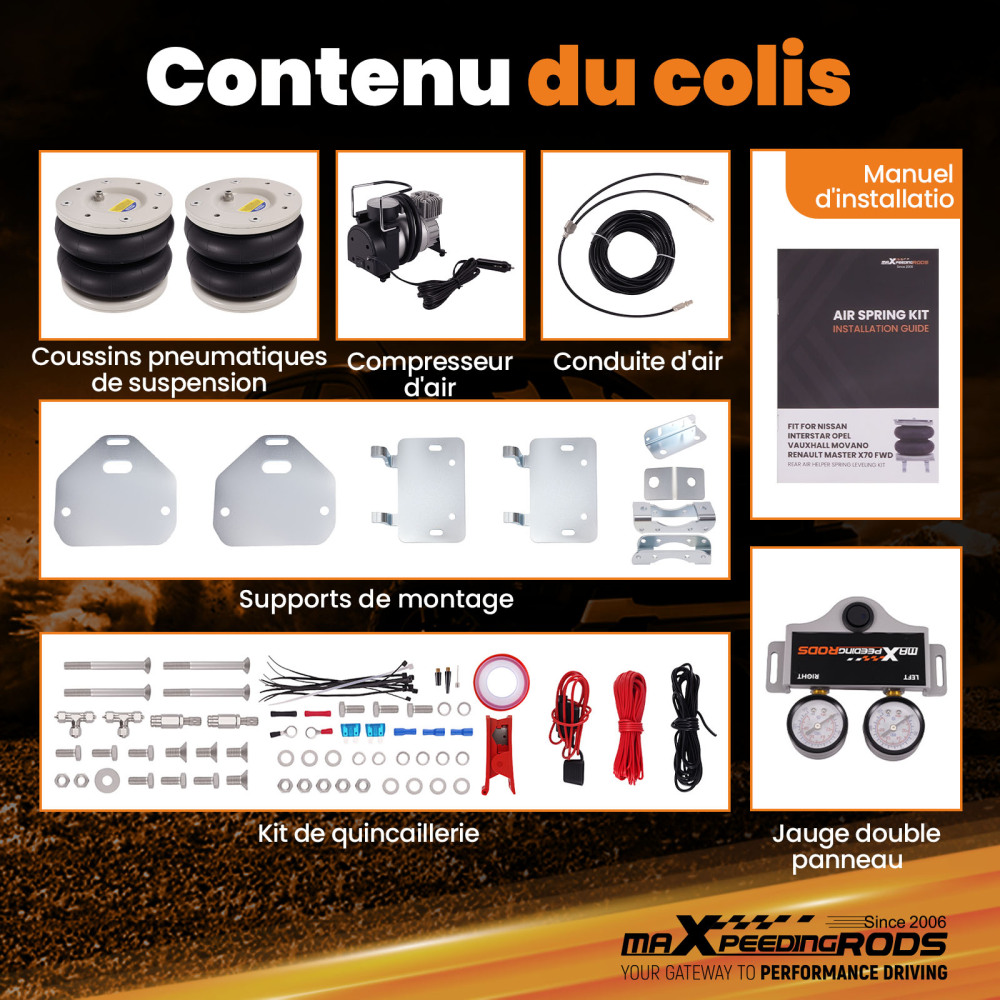 Air Suspension Kit W/ Dual Gauge compatible for Vauxhall Movano X70 compatible for FWD 1999-2010 4000KG