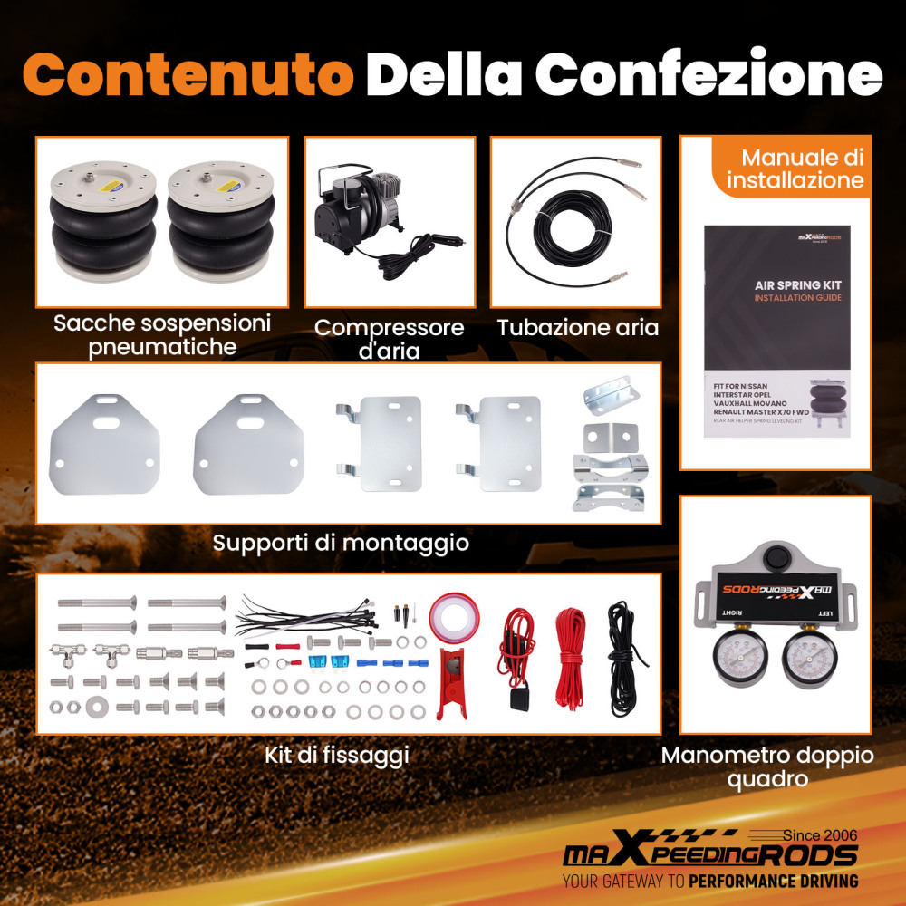 Air Suspension Kit W/ Dual Gauge compatible for Vauxhall Movano X70 compatible for FWD 1999-2010 4000KG