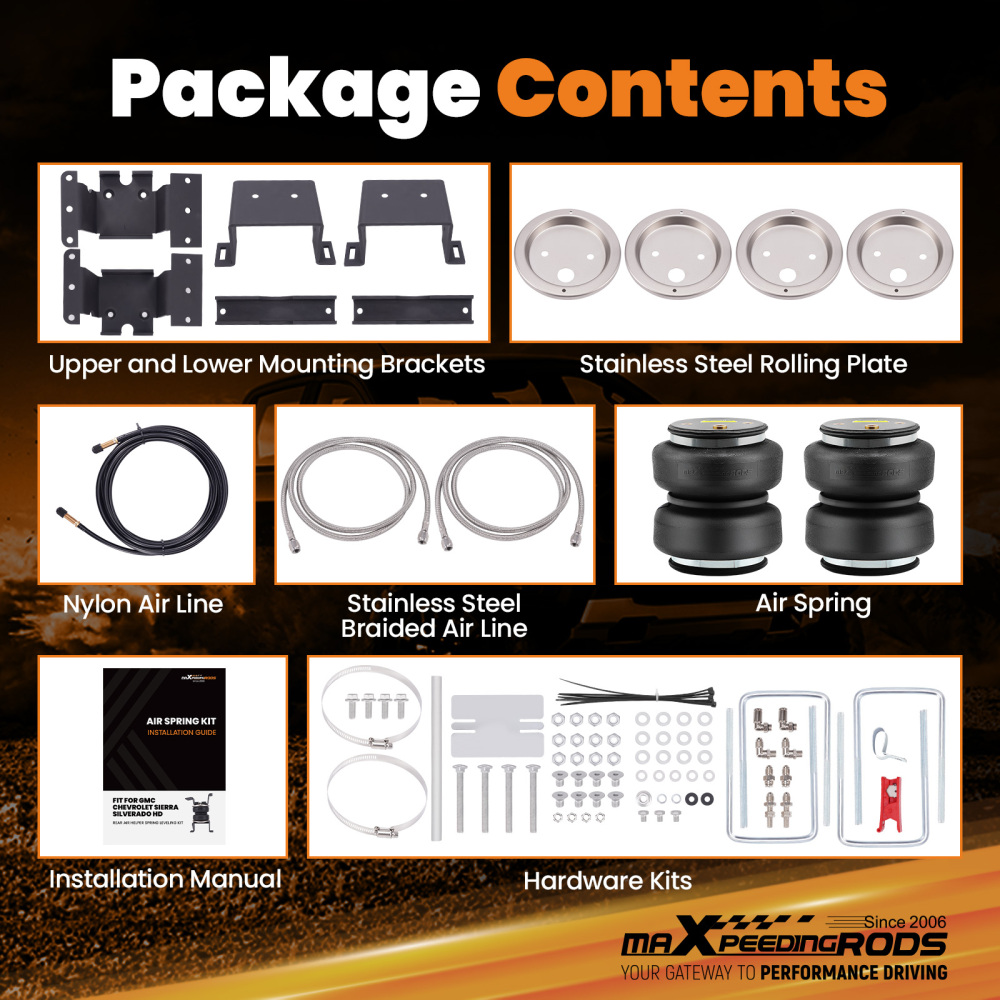 Rear Air Helper Spring Bags leveling Kit compatible for GMC Sierra 2500 HD 3500 HD 2015