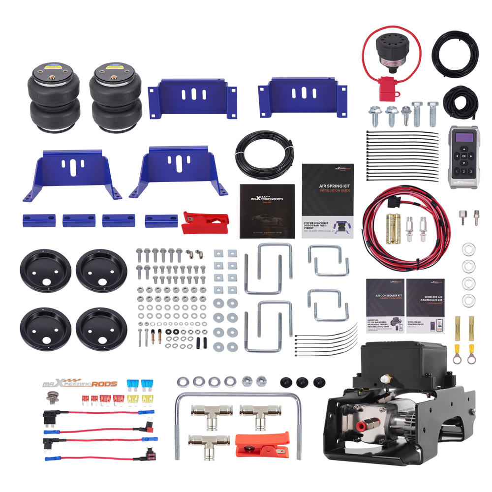 Wireless Compressor Kit + Air Suspension Bags compatible for Ford F250 F350 compatible for Dodge Ram
