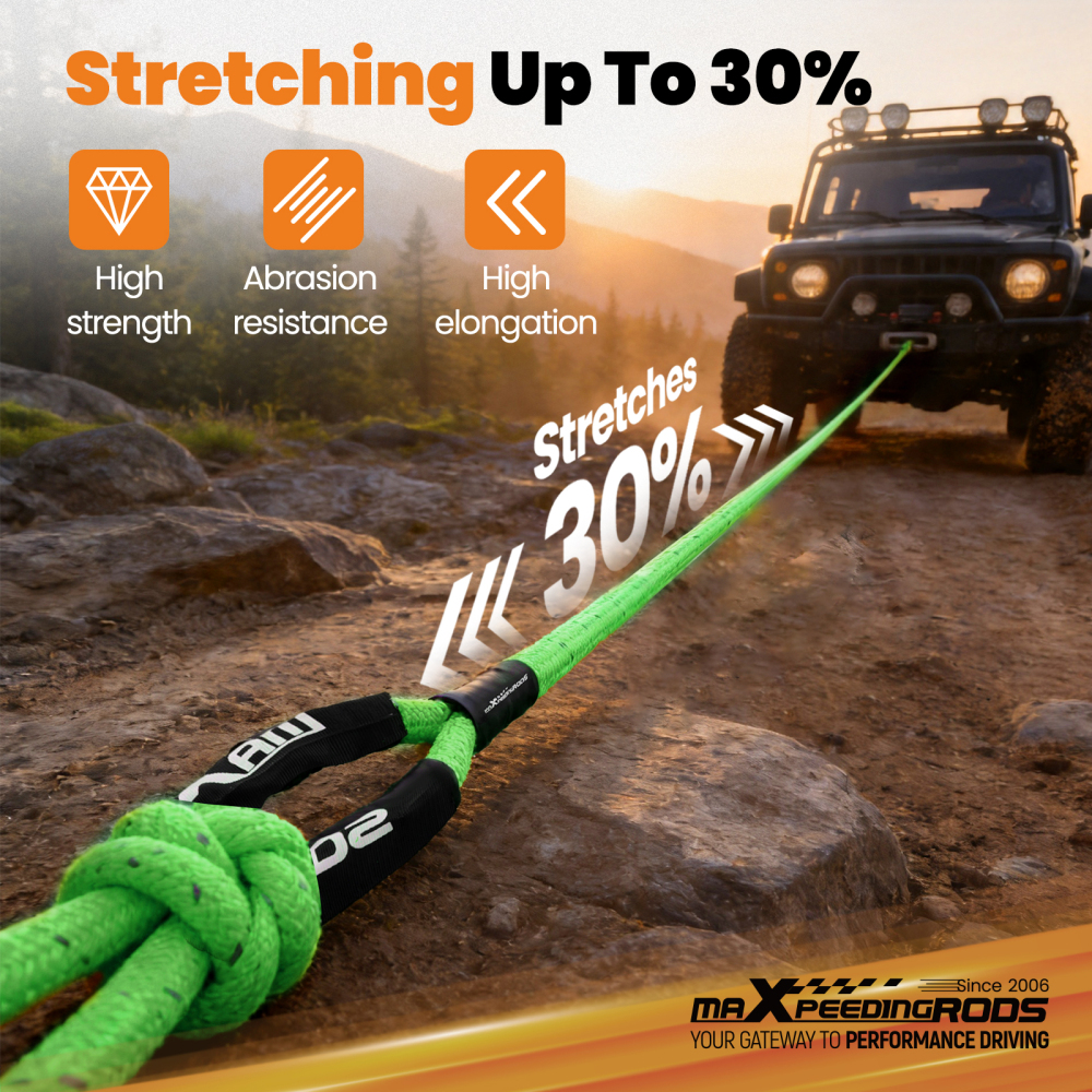 24250lbs Kinetic Recovery Rope Tow Rope Offroad Recovery Kit w/ 2 Soft Shackles