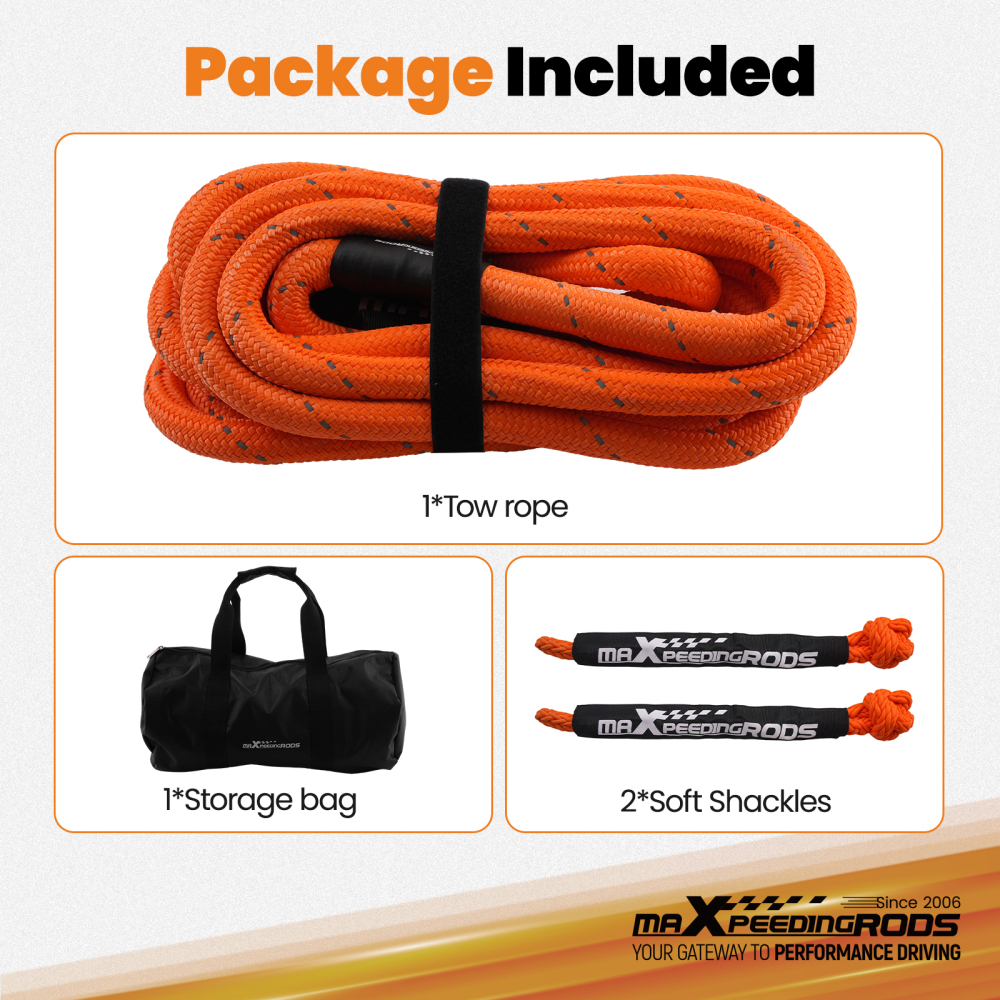 Heavy Duty Kinetic Rope 1in x 9m for Trucks SUV 30864lbs Recovery w/Bag
