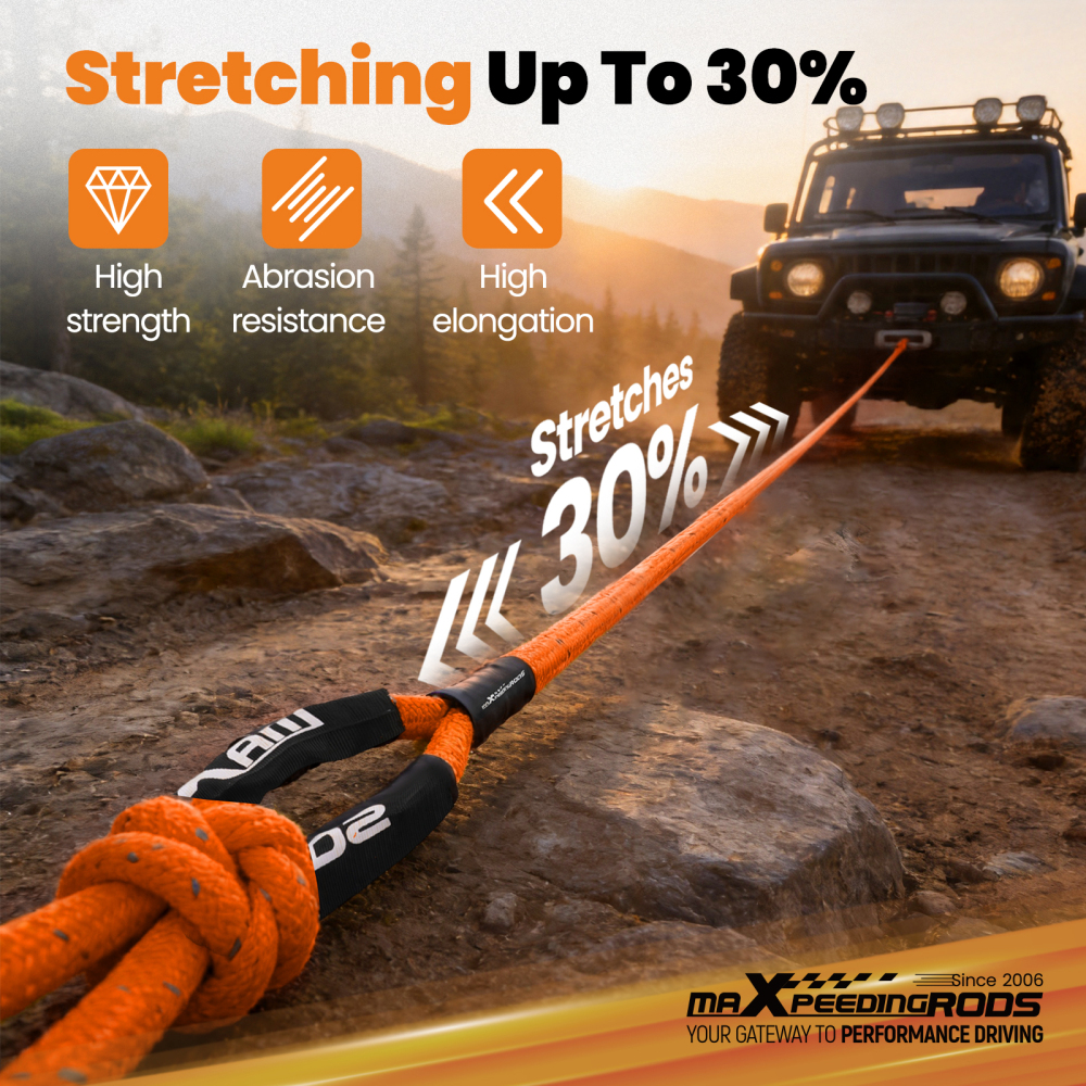 Heavy Duty Kinetic Rope 1in x 9m for Trucks SUV 30864lbs Recovery w/Bag