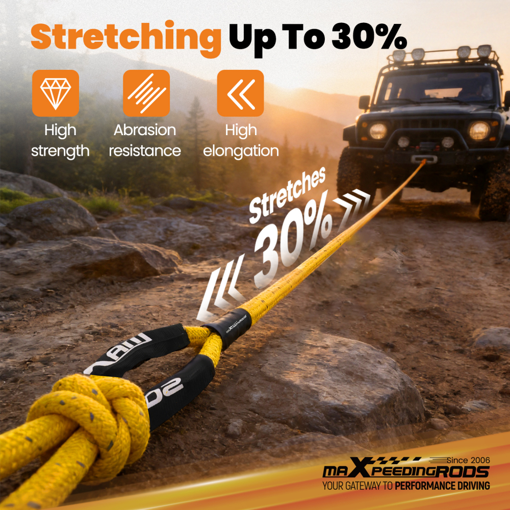1in Nylon Tow Rope 30ft for Off-Road Vehicles 30864lbs + Storage Bag Shackles