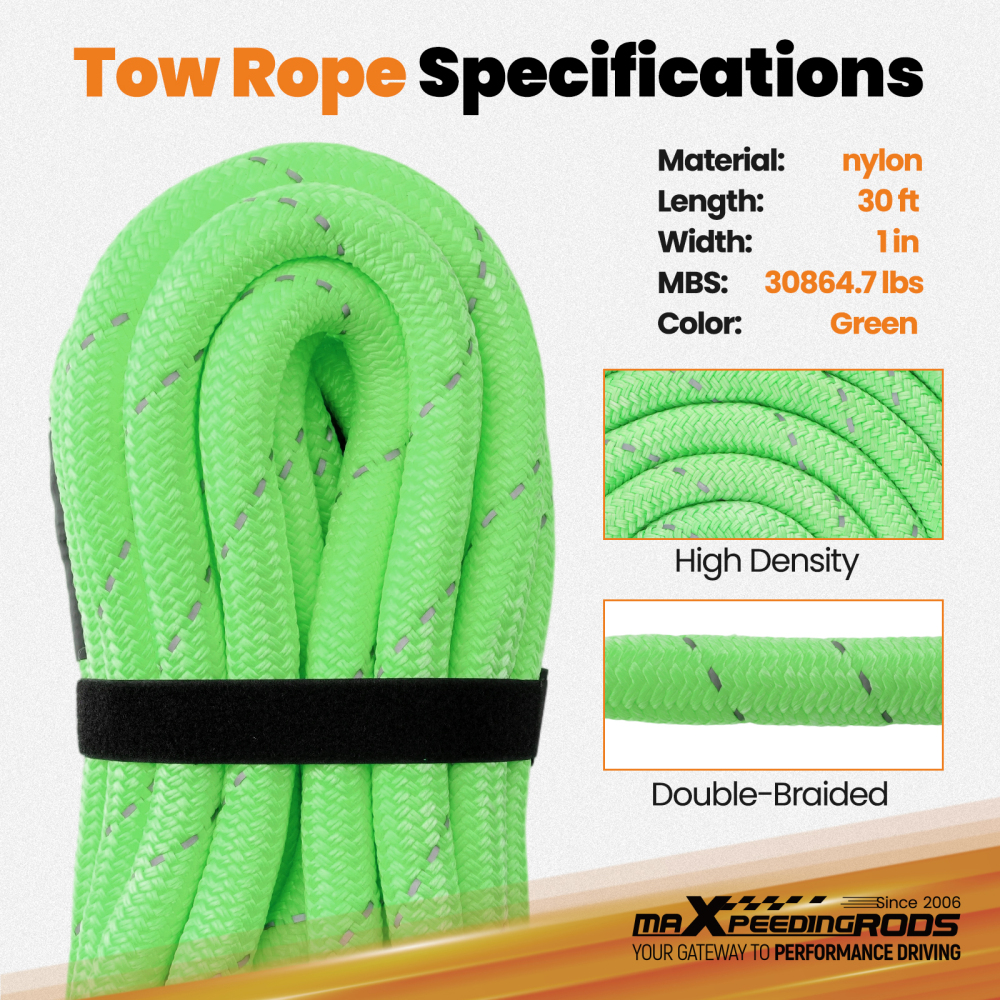 30ft Kinetic Recovery Rope + Winch Recovery damper +2*Soft Shackles 30864lb