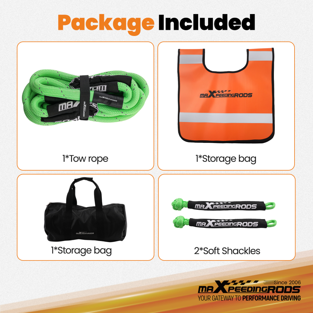 30ft Kinetic Recovery Rope + Winch Recovery damper +2*Soft Shackles 30864lb