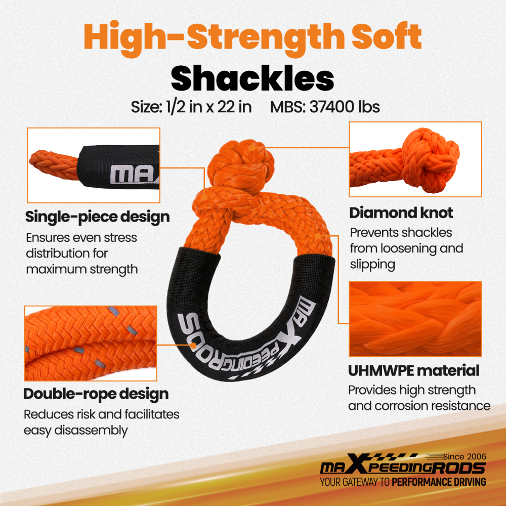 1in x 30ft Kinetic Recovery Rope 30864lbs W/ Winch damper + 2*Soft Shackles