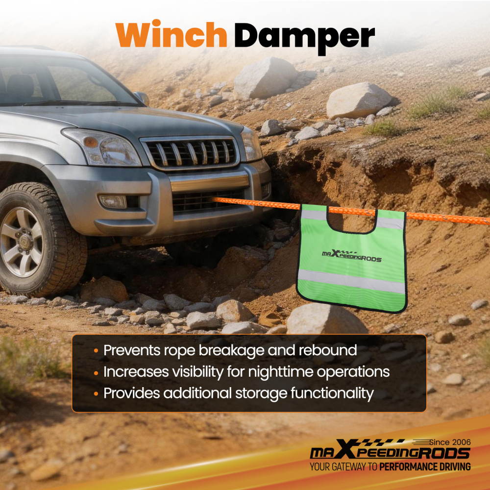 1in x 30ft Kinetic Recovery Rope 30864lbs W/ Winch damper + 2*Soft Shackles