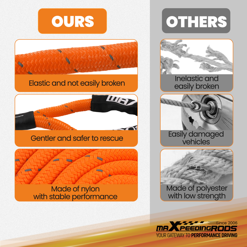 1in x 30ft Kinetic Recovery Rope 30864lbs W/ Winch damper + 2*Soft Shackles