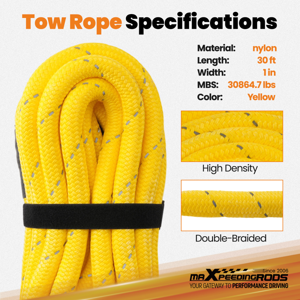 30864lb 30ft Kinetic Recovery Rope W/ Winch Recovery damper + 2*Soft Shackles