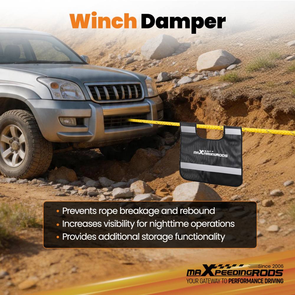 30864lb 30ft Kinetic Recovery Rope W/ Winch Recovery damper + 2*Soft Shackles