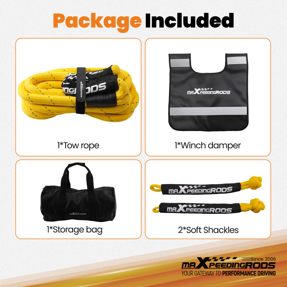 30864lb 30ft Kinetic Recovery Rope W/ Winch Recovery damper + 2*Soft Shackles