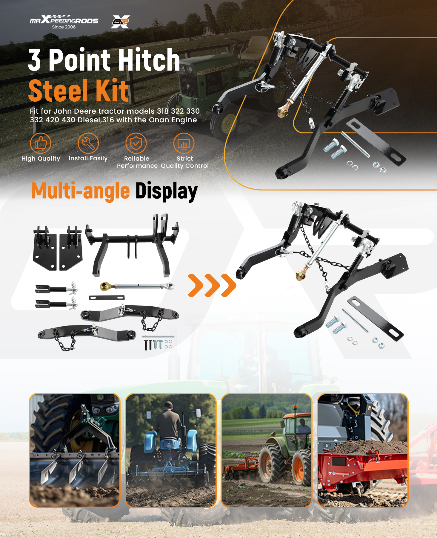 Three 3 Point Hitch Receiver Kit compatible for John Deere