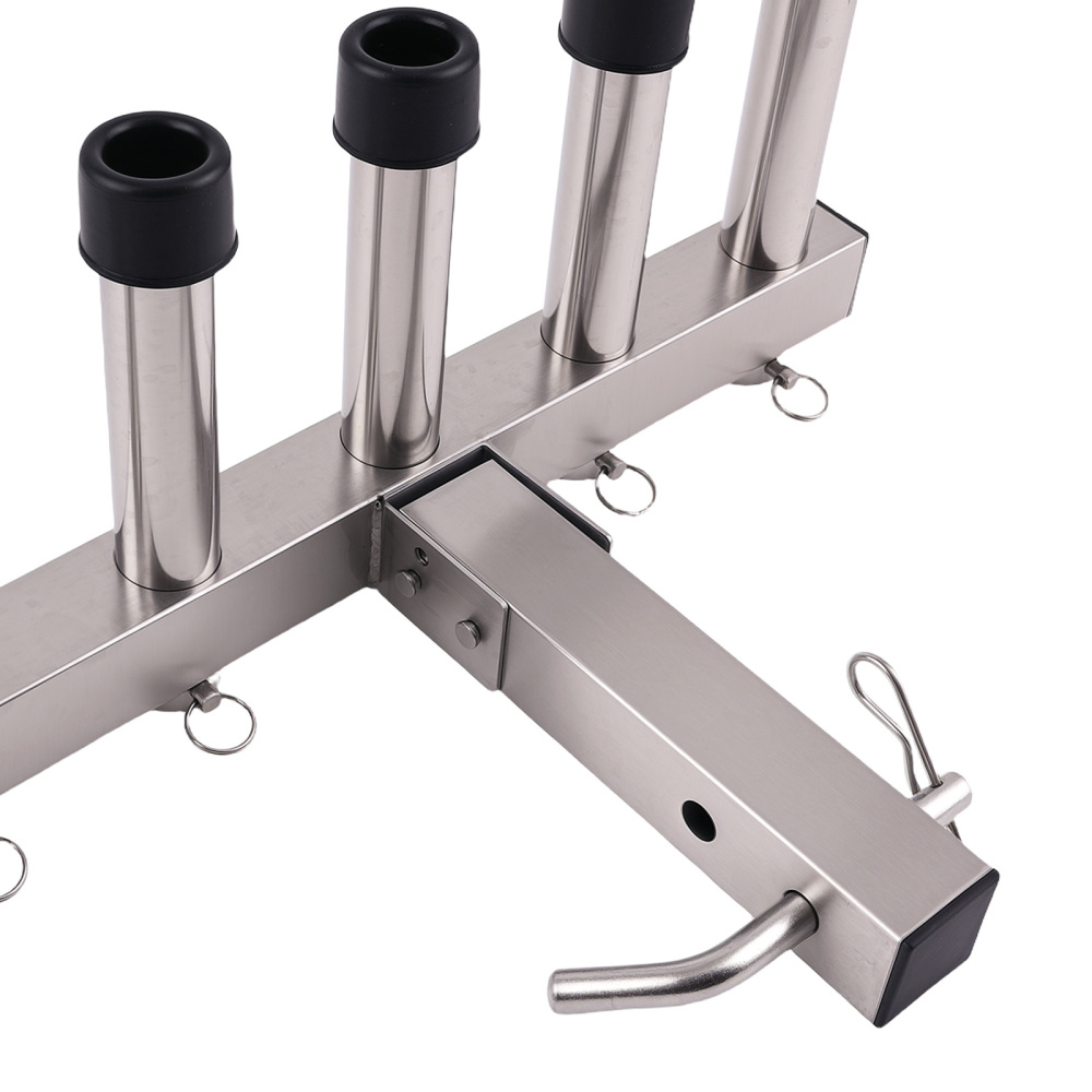 2 Hitch Mount 5 Rod Fishing Pole Holder For Vehicle Stainless Steel Quick