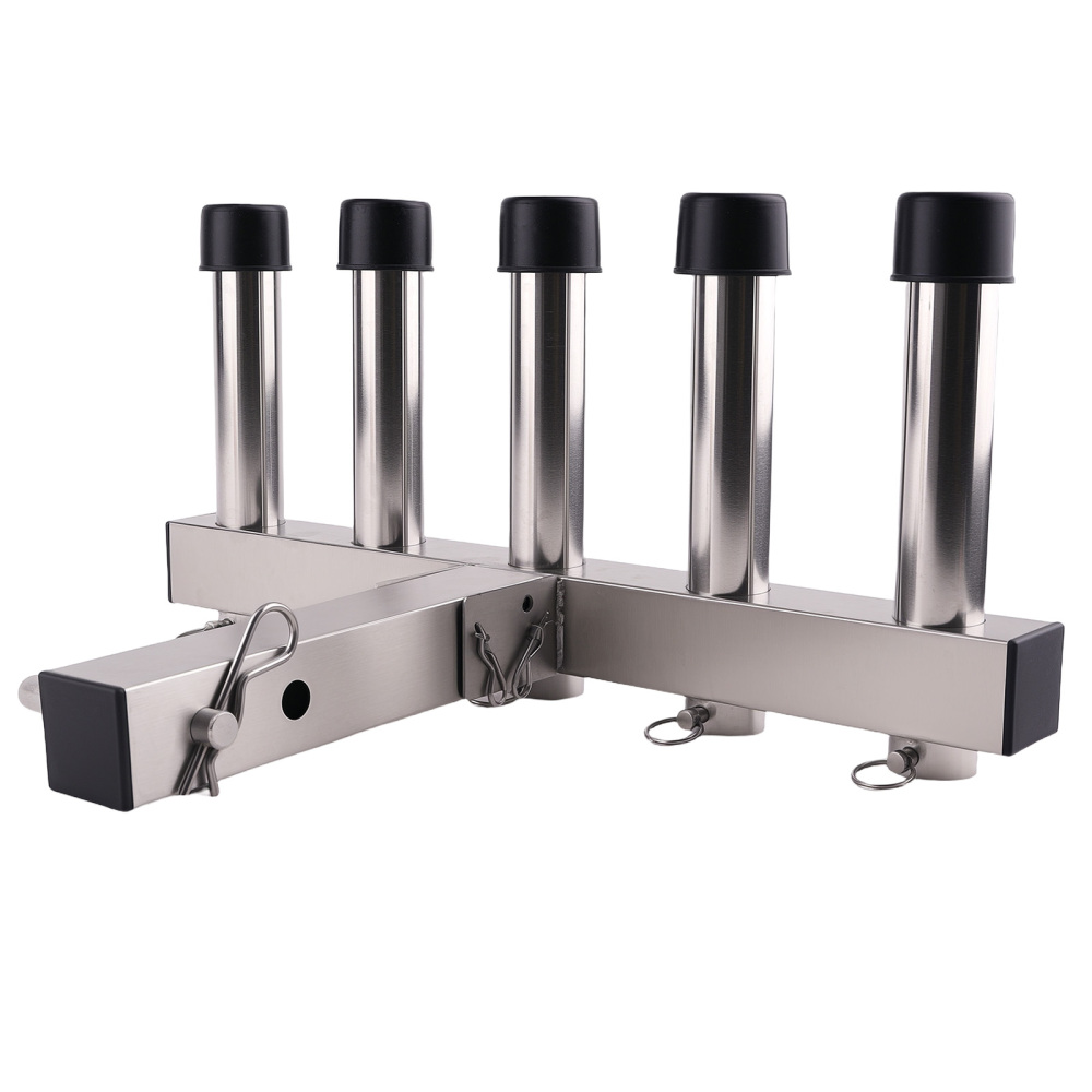 2 Hitch Mount 5 Rod Fishing Pole Holder For Vehicle Stainless Steel Quick