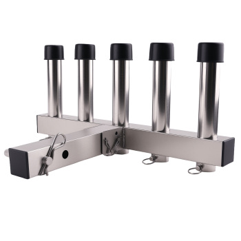 2 Hitch Mount 5 Rod Fishing Pole Holder For Vehicle Stainless Steel Quick