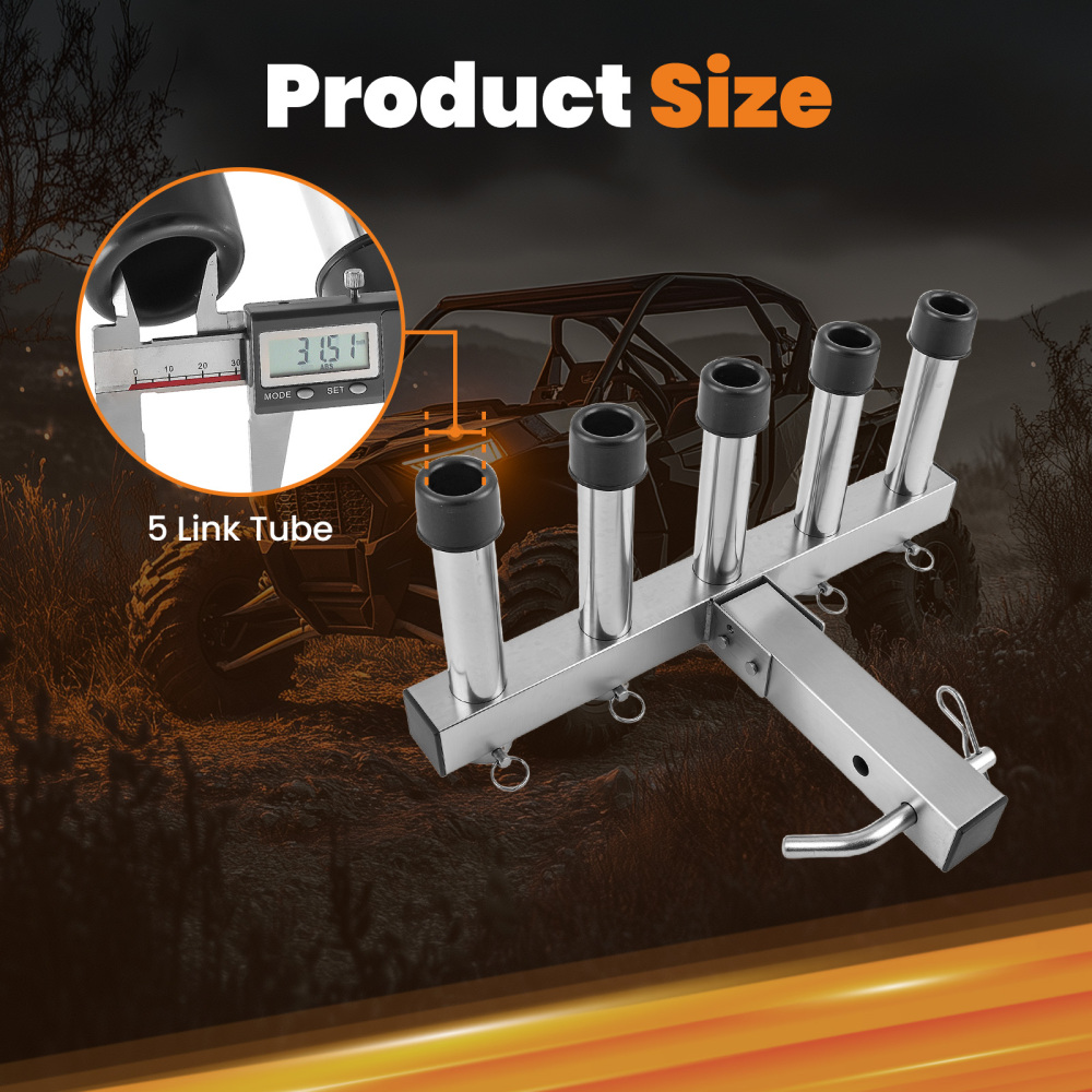 2 Hitch Mount 5 Rod Fishing Pole Holder For Vehicle Stainless Steel Quick