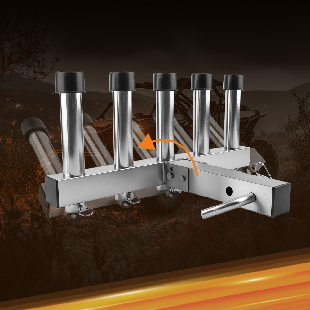 2 Hitch Mount 5 Rod Fishing Pole Holder For Vehicle Stainless Steel Quick