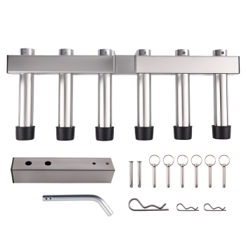 Stainless Steel 6 Rod Fishing Rod Pole Holder For Vehicle With 2 Hitch Mount