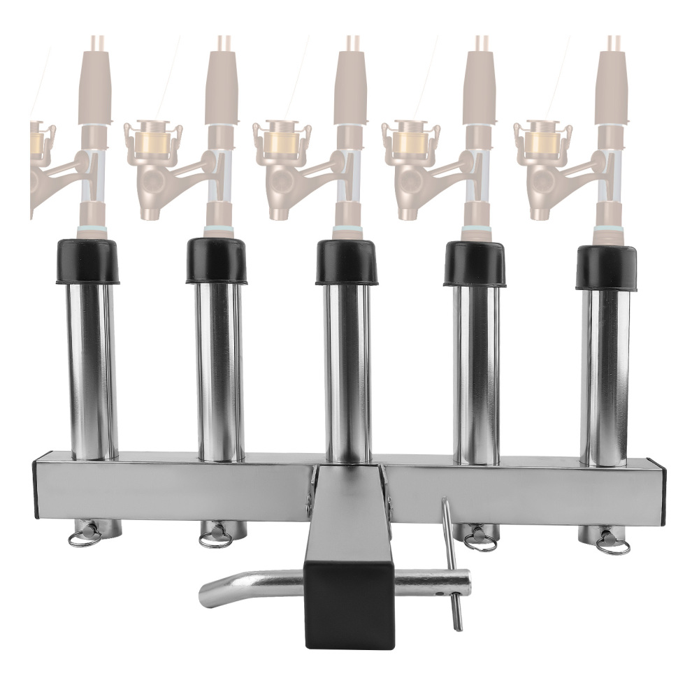 Stainless Steel 6 Rod Fishing Rod Pole Holder For Vehicle With 2 Hitch Mount