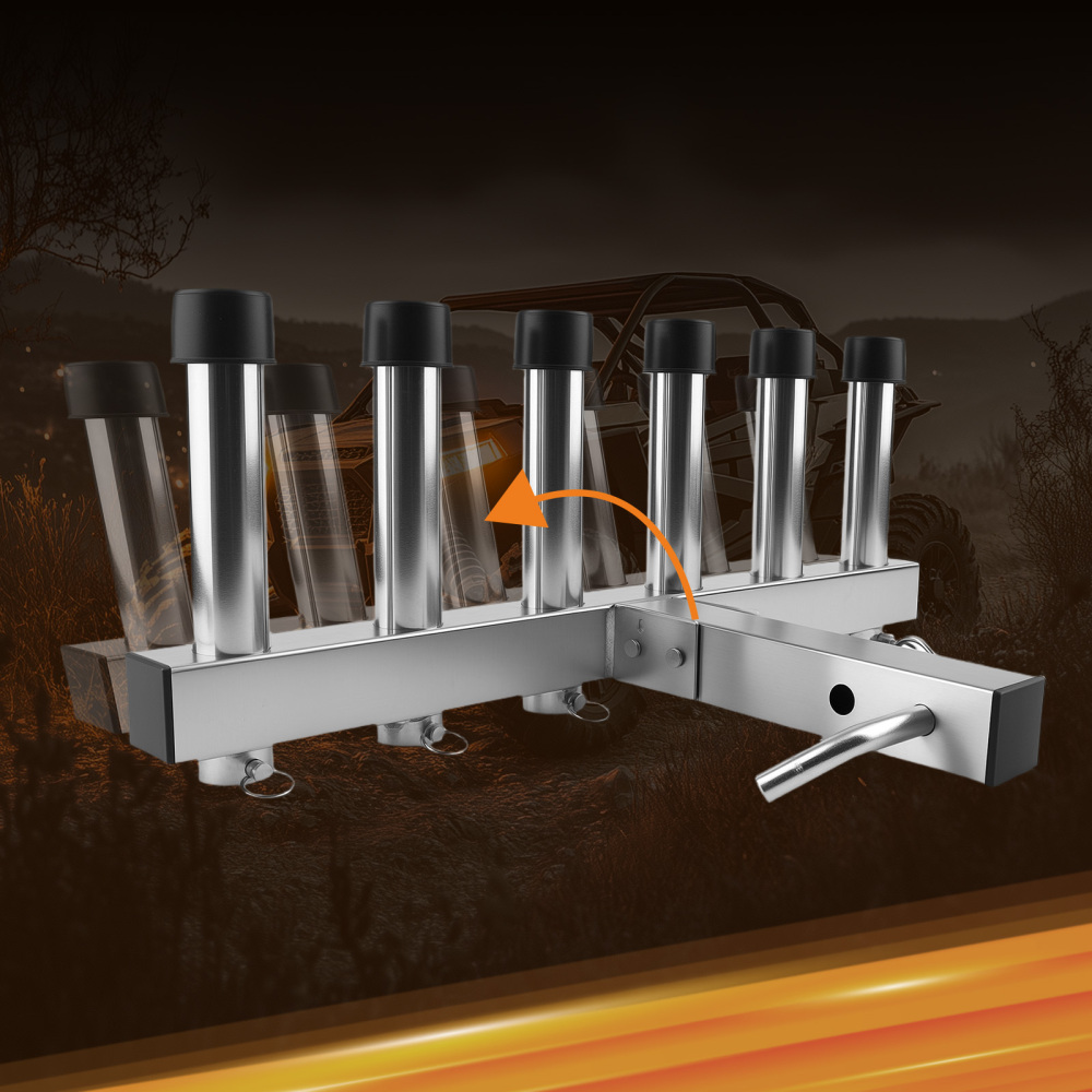 Stainless Steel 6 Rod Fishing Rod Pole Holder For Vehicle With 2 Hitch Mount