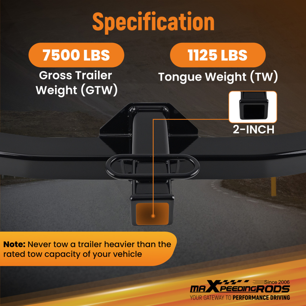 2 Class 3 Steel Trailer Hitch compatible for Ford Ranger 2024-2025 Rear Mount 7500lbs